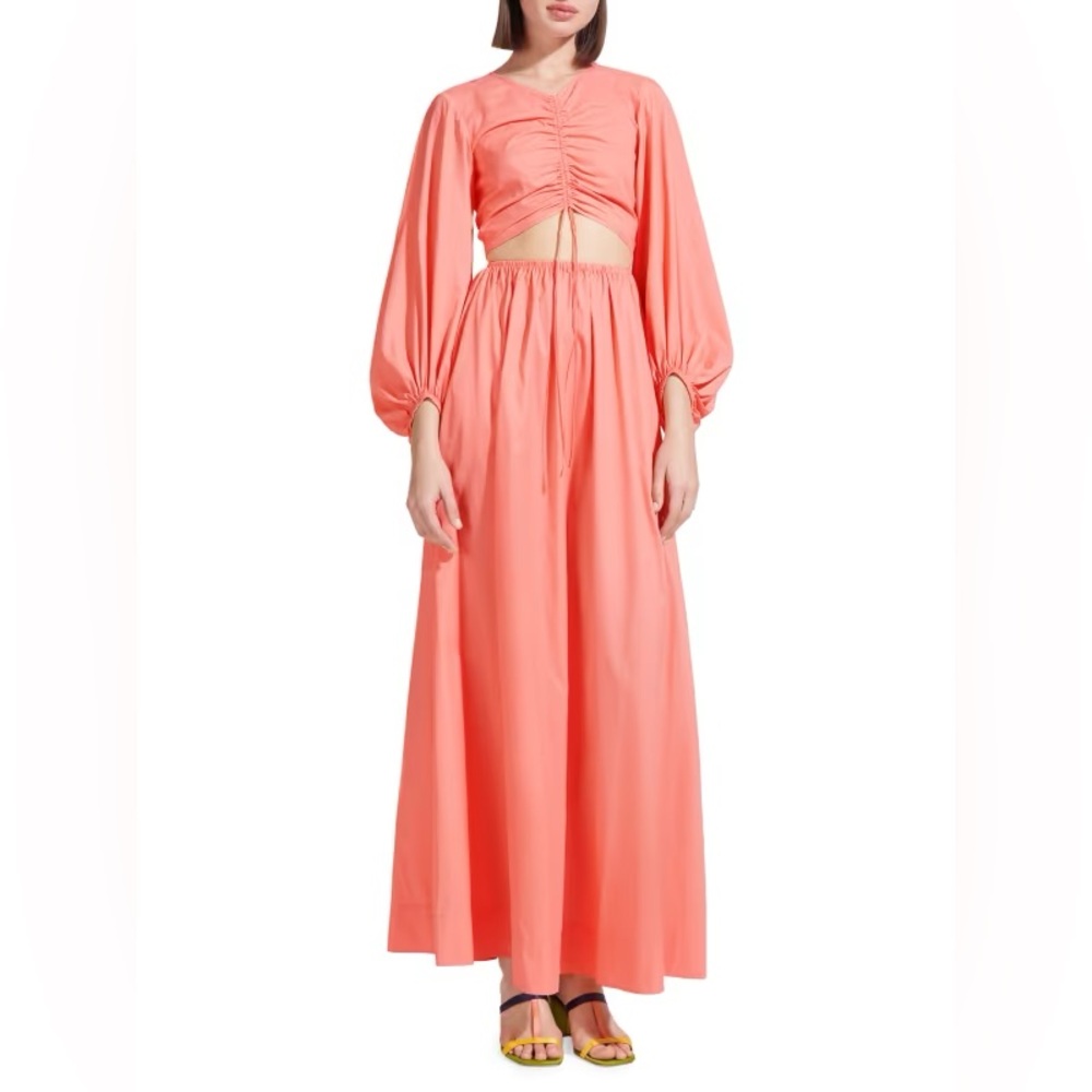 STAUD Tangier Ruched Cutout Dress size medium NWT coral